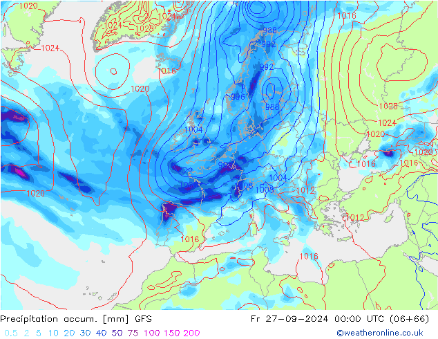 Precipitation accum. GFS  27.09.2024 00 UTC