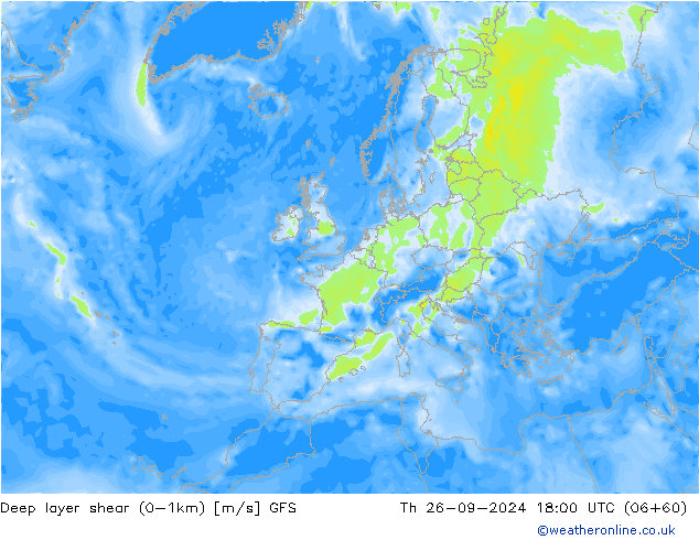 Deep layer shear (0-1km) GFS Qui 26.09.2024 18 UTC