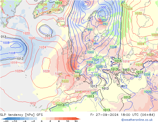 SLP tendency GFS Fr 27.09.2024 18 UTC