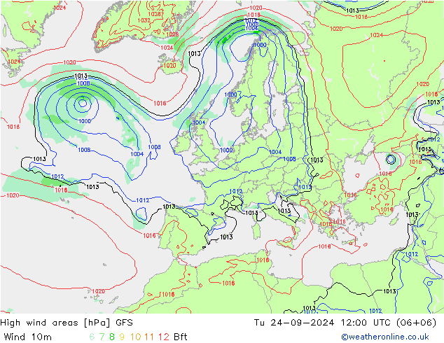 High wind areas GFS Tu 24.09.2024 12 UTC