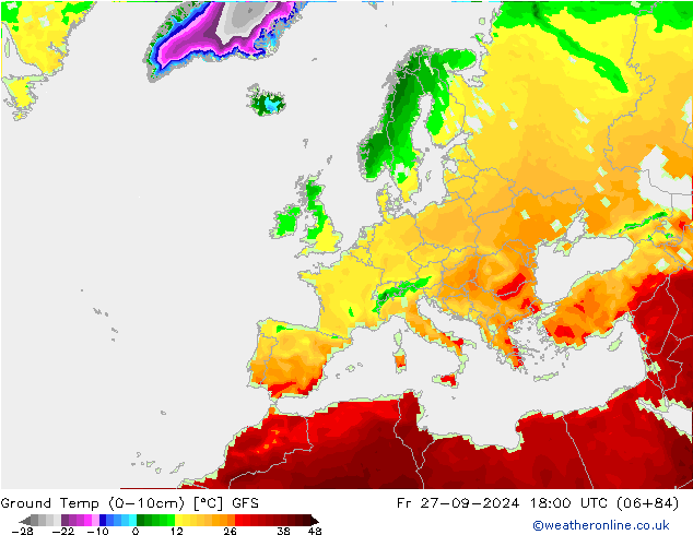 Ground Temp (0-10cm) GFS Fr 27.09.2024 18 UTC