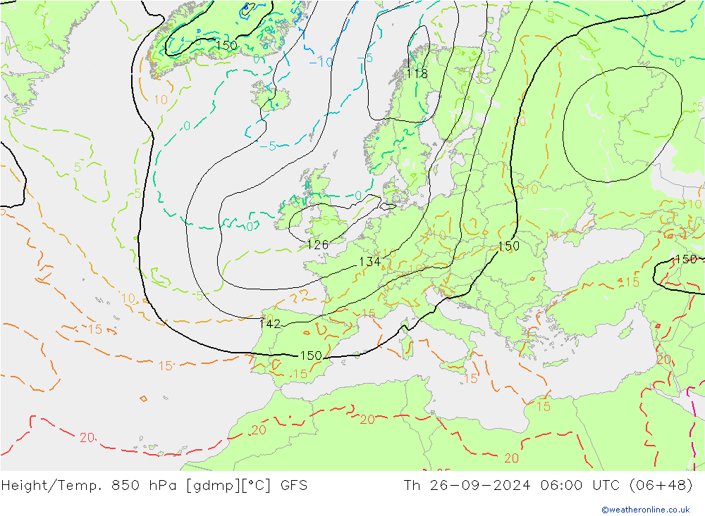 Z500/Rain (+SLP)/Z850 GFS  26.09.2024 06 UTC