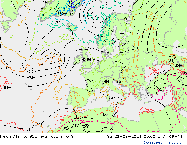 Height/Temp. 925 hPa GFS Su 29.09.2024 00 UTC