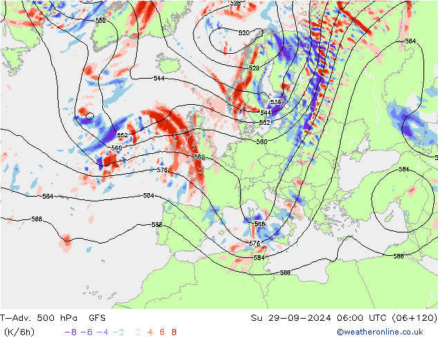 T-Adv. 500 hPa GFS  29.09.2024 06 UTC