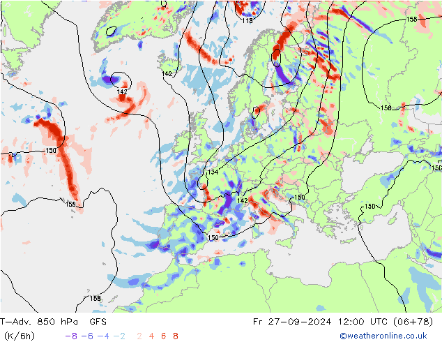 T-Adv. 850 hPa GFS Sex 27.09.2024 12 UTC