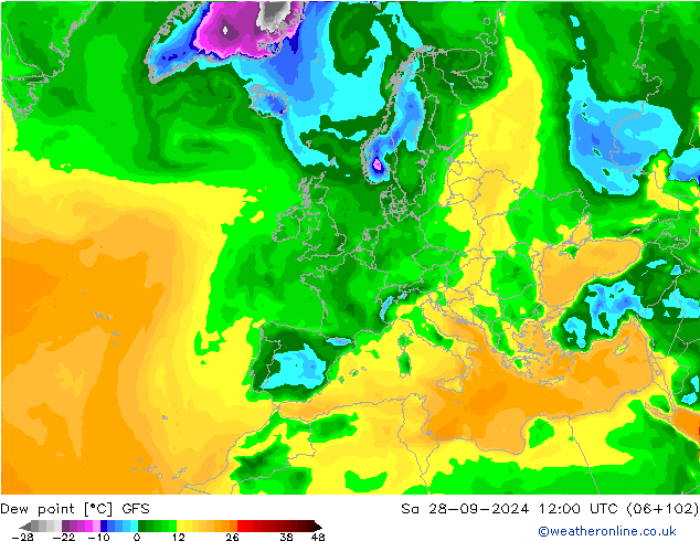 Dew point GFS Sa 28.09.2024 12 UTC