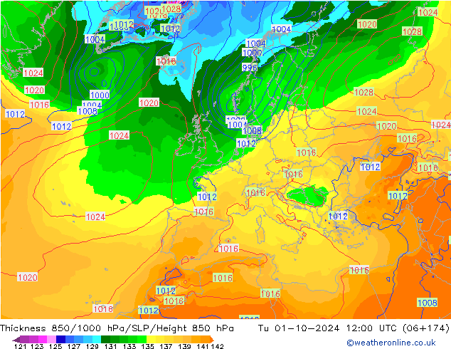 850-1000 hPa Kalınlığı GFS Sa 01.10.2024 12 UTC