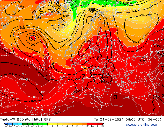 Theta-W 850hPa GFS Tu 24.09.2024 06 UTC