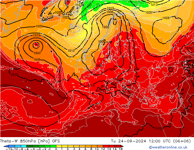 Theta-W 850hPa GFS Tu 24.09.2024 12 UTC