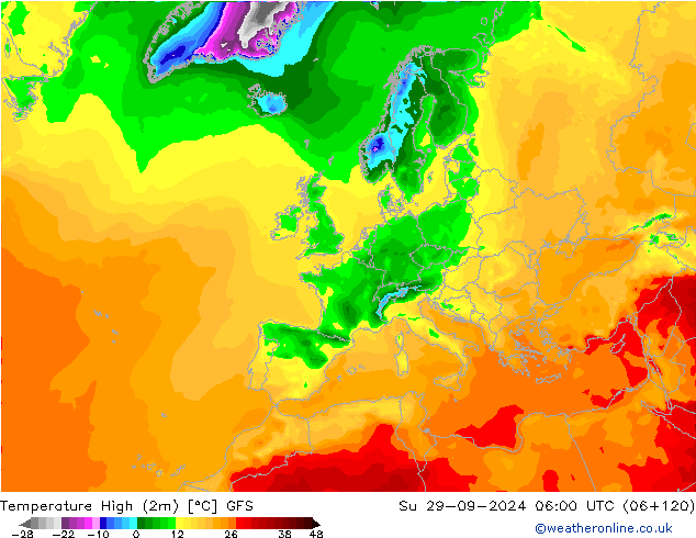 Höchstwerte (2m) GFS So 29.09.2024 06 UTC