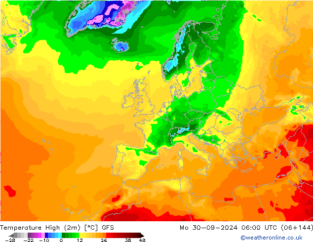 Temperature High (2m) GFS Mo 30.09.2024 06 UTC