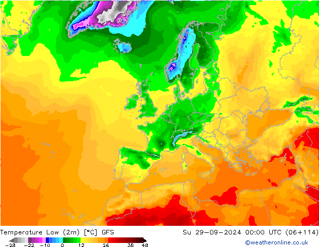 temperatura mín. (2m) GFS Dom 29.09.2024 00 UTC