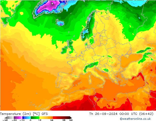 Temperatura (2m) GFS gio 26.09.2024 00 UTC