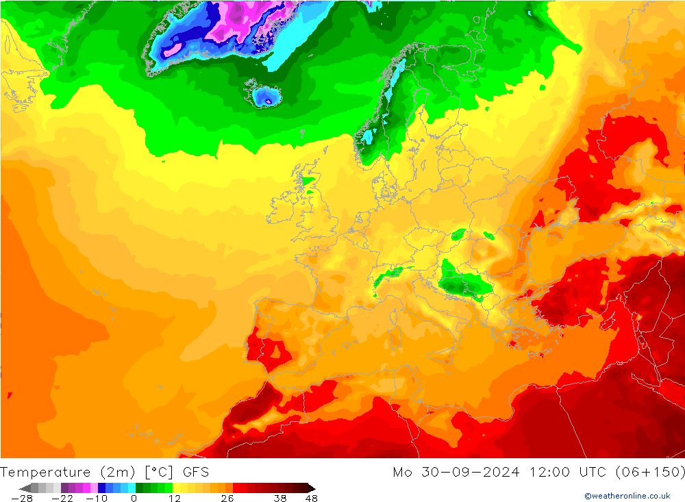 карта температуры GFS пн 30.09.2024 12 UTC