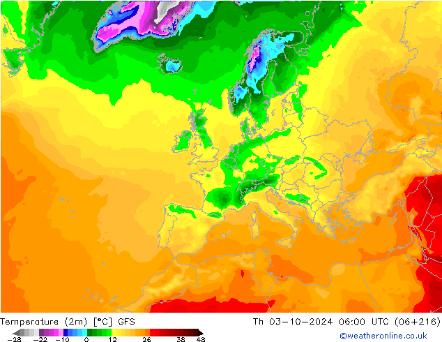 Temperature (2m) GFS Th 03.10.2024 06 UTC