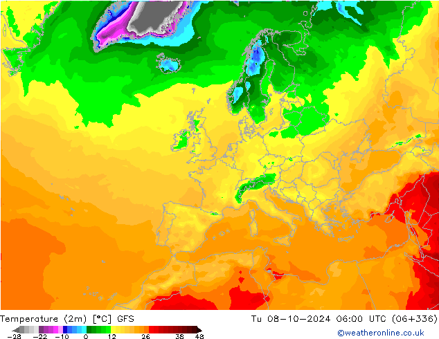 карта температуры GFS вт 08.10.2024 06 UTC