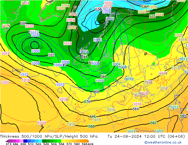 Dikte 500-1000hPa GFS di 24.09.2024 12 UTC