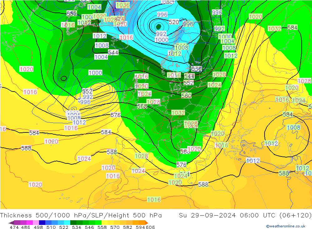 500-1000 hPa Kalınlığı GFS Paz 29.09.2024 06 UTC