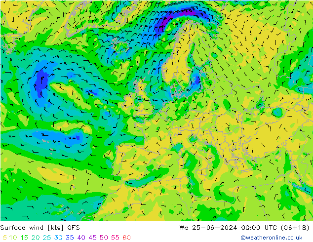 Bodenwind GFS Mi 25.09.2024 00 UTC