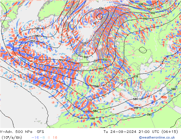 V-Adv. 500 hPa GFS Út 24.09.2024 21 UTC