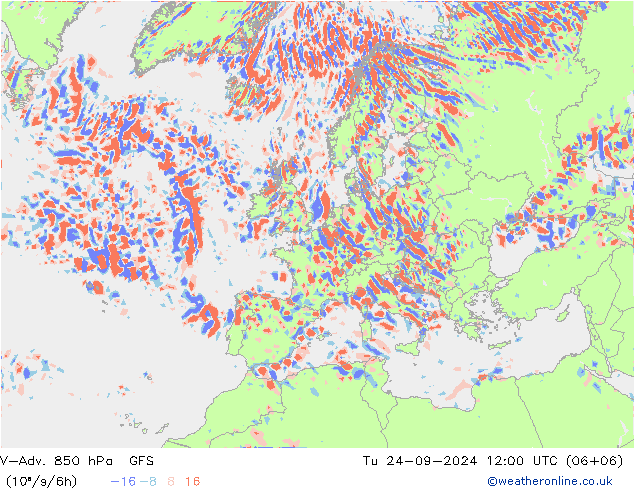 V-Adv. 850 hPa GFS Tu 24.09.2024 12 UTC