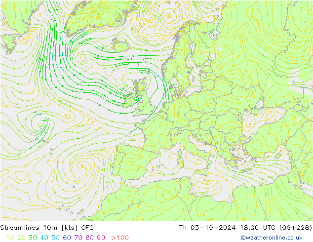 Linea di flusso 10m GFS gio 03.10.2024 18 UTC