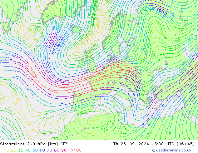 Ligne de courant 200 hPa GFS jeu 26.09.2024 03 UTC