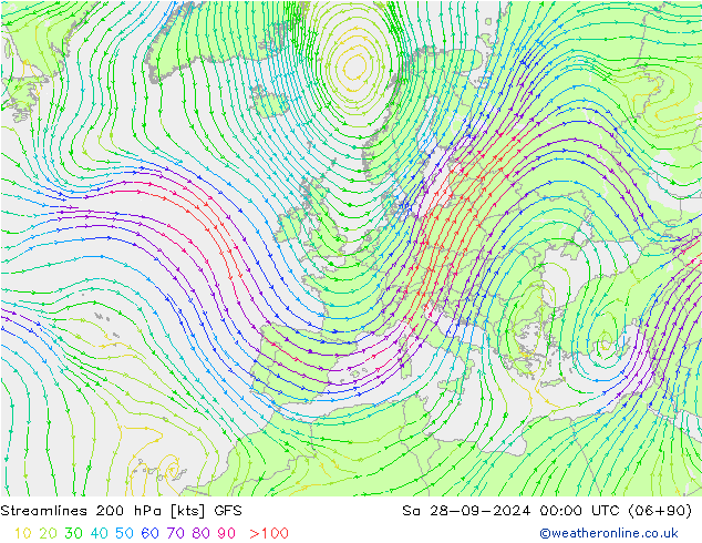 Streamlines 200 hPa GFS So 28.09.2024 00 UTC