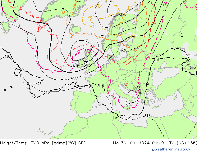 Height/Temp. 700 hPa GFS Mo 30.09.2024 00 UTC