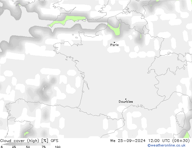 Bulutlar (yüksek) GFS Çar 25.09.2024 12 UTC