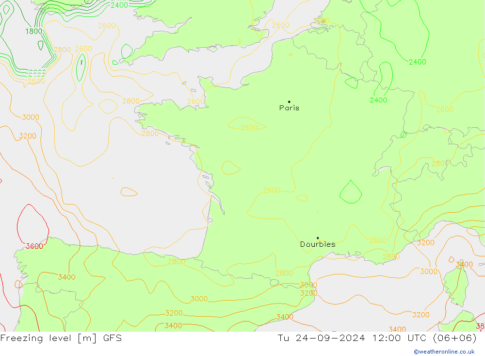 Freezing level GFS mar 24.09.2024 12 UTC