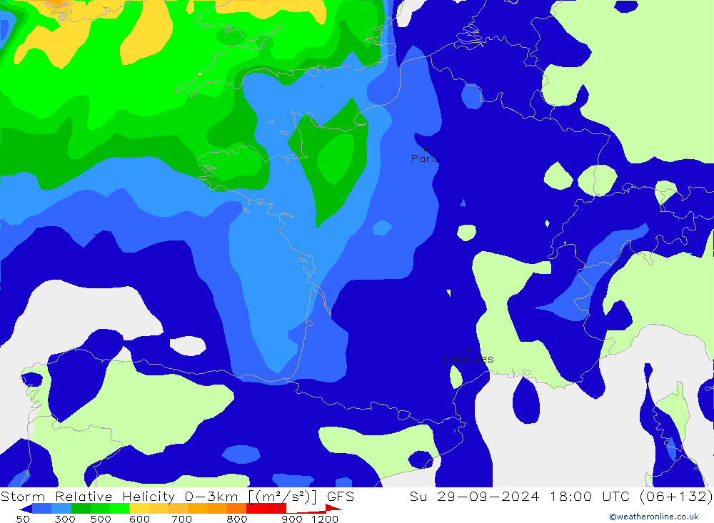 Storm Relative Helicity GFS nie. 29.09.2024 18 UTC