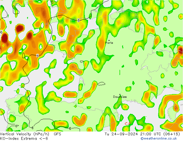 Convection-Index GFS вт 24.09.2024 21 UTC