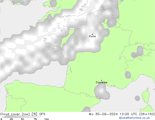 облака (низкий) GFS пн 30.09.2024 12 UTC