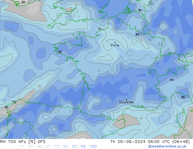 RH 700 hPa GFS Th 26.09.2024 06 UTC