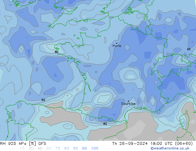 RH 925 hPa GFS Th 26.09.2024 18 UTC