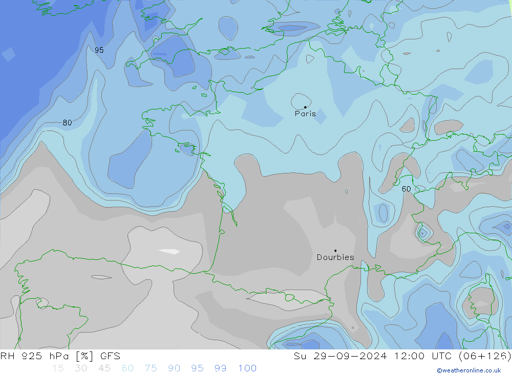 925 hPa Nispi Nem GFS Paz 29.09.2024 12 UTC