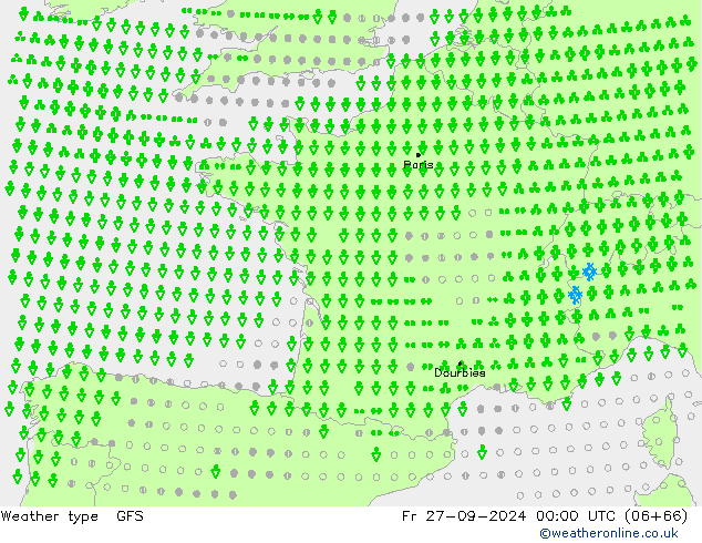 Tipo de precipitación GFS vie 27.09.2024 00 UTC