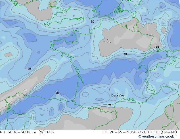 RH 3000-6000 m GFS Qui 26.09.2024 06 UTC