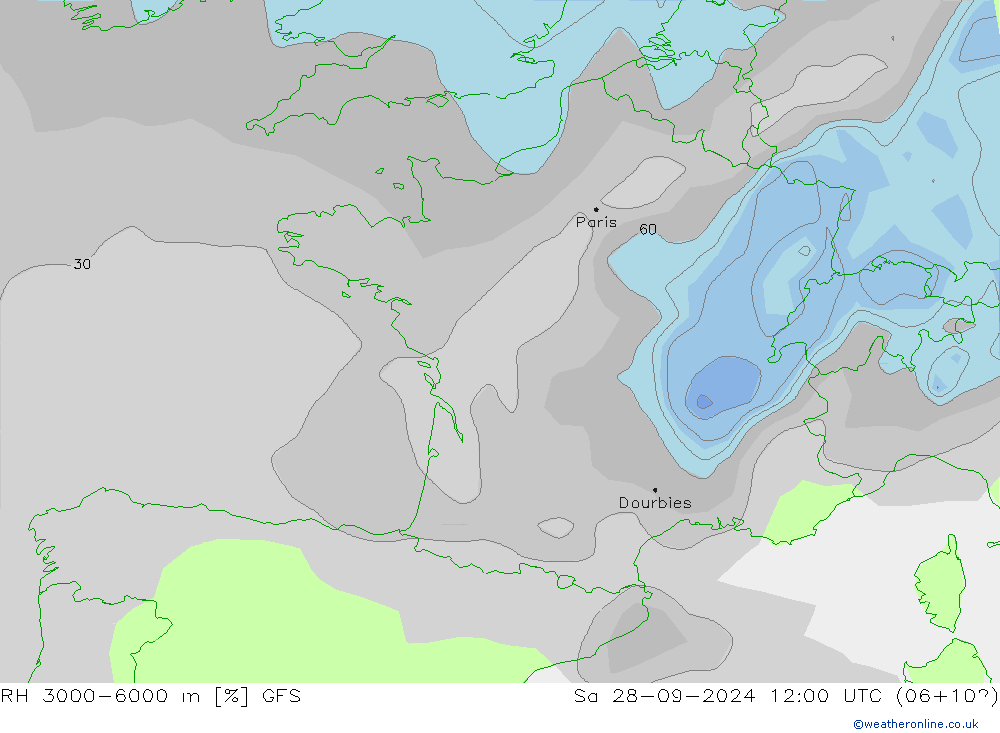 RH 3000-6000 m GFS Sáb 28.09.2024 12 UTC