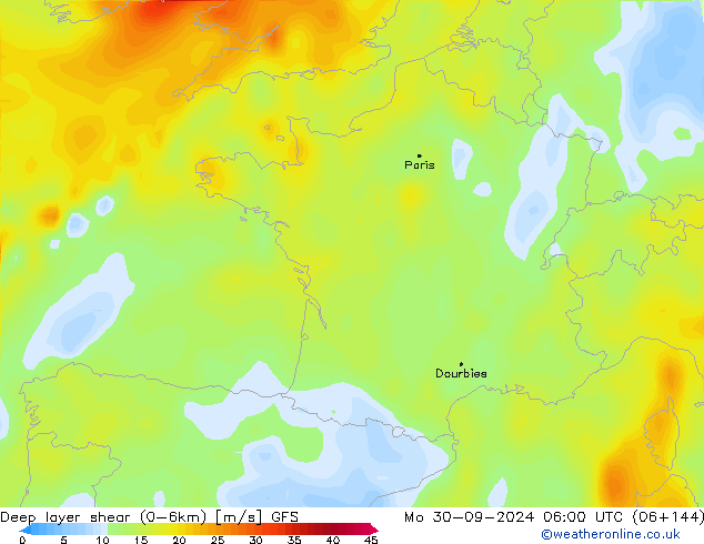 Deep layer shear (0-6km) GFS September 2024