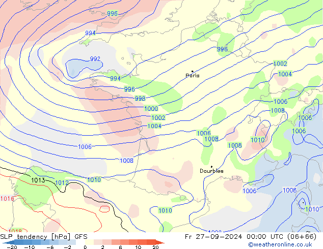 Tendenza di Pressione GFS ven 27.09.2024 00 UTC