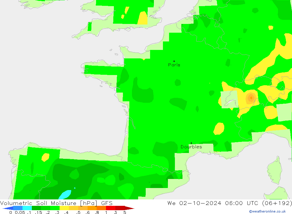 Volumetric Soil Moisture GFS mié 02.10.2024 06 UTC