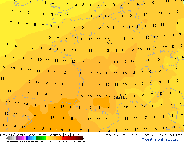 Height/Temp. 850 hPa GFS Po 30.09.2024 18 UTC