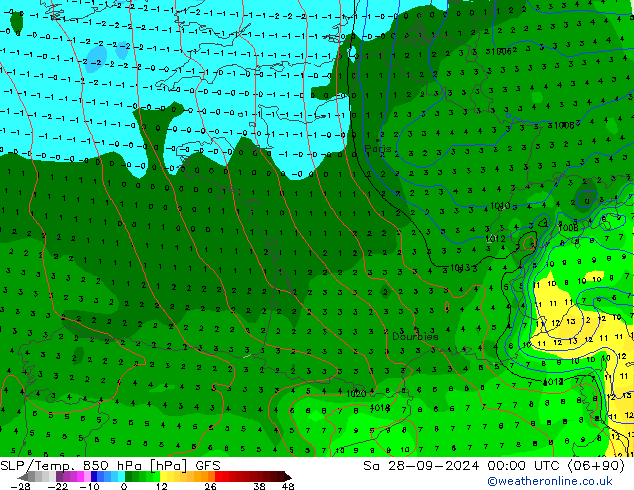 850 hPa Yer Bas./Sıc GFS Cts 28.09.2024 00 UTC