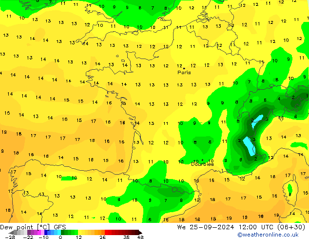 Dew point GFS We 25.09.2024 12 UTC