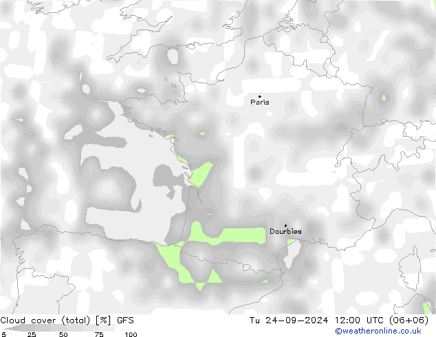 облака (сумма) GFS вт 24.09.2024 12 UTC