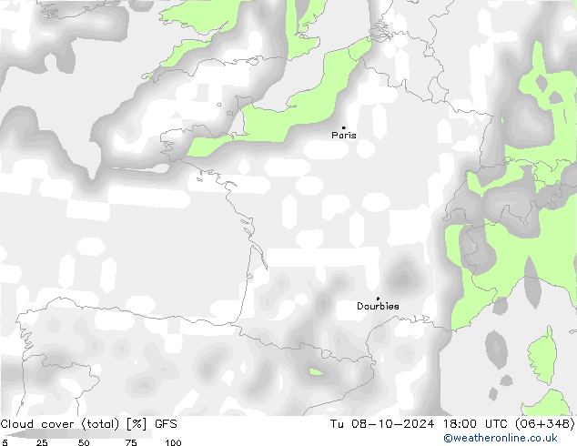 Bewolking (Totaal) GFS di 08.10.2024 18 UTC