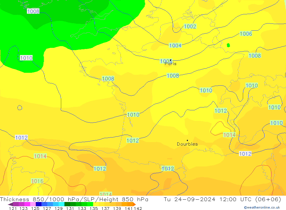 Thck 850-1000 hPa GFS Tu 24.09.2024 12 UTC