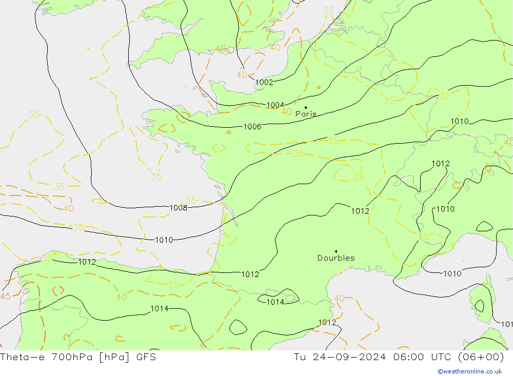 Theta-e 700hPa GFS septiembre 2024